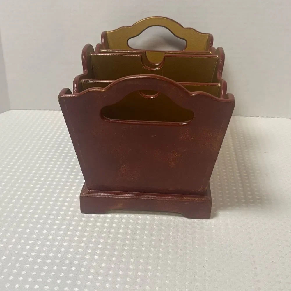Wooden Desk Organizer Italian Florentine Styling Gold Accents